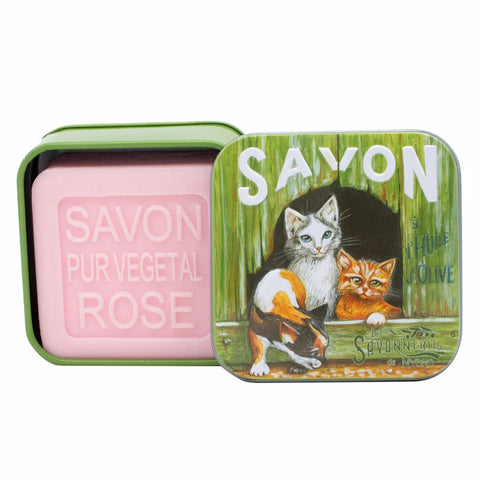 Savon 100g Boite Métal Chats Blanc et Roux