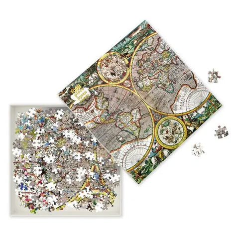 Puzzle 1000 pièces "Carte du Monde de 1607" - FLAME TREE