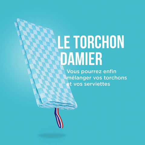 TORCHON DAMIER AZUR