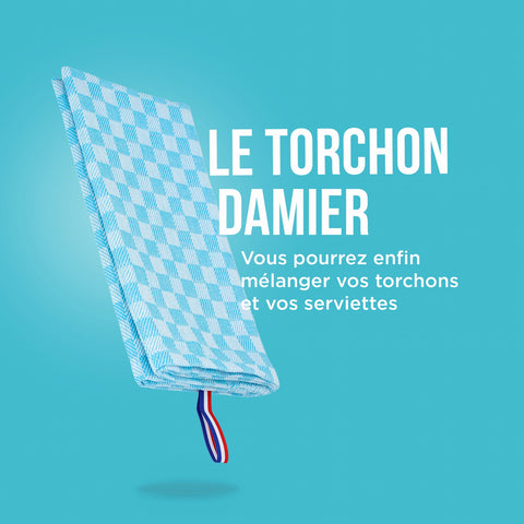 TORCHON DAMIER AZUR